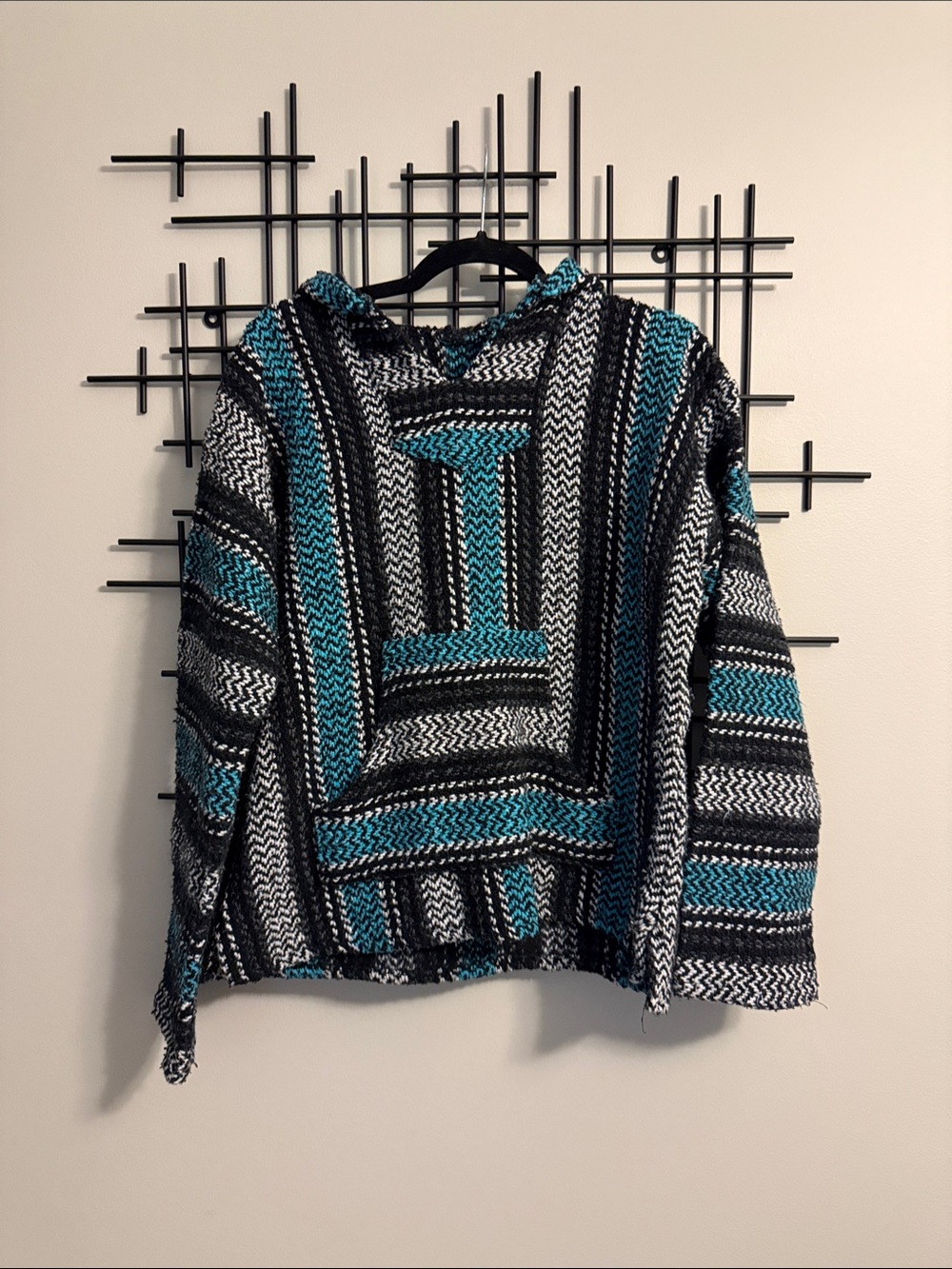Striped Baja Hoodie Sweater in Teal, Black & White